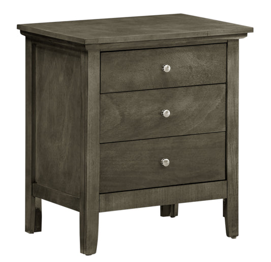 Doba contemporary gray wood nightstand with multiple drawers and silver knob pulls