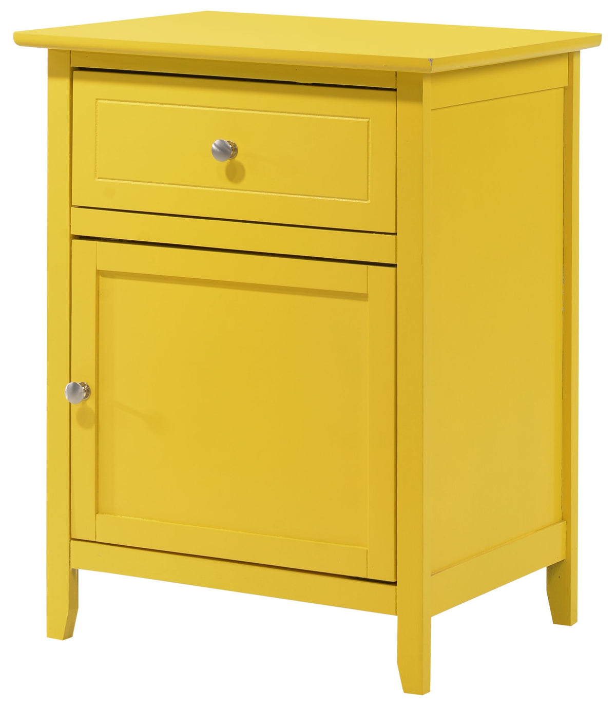 Vibrant yellow nightstand by Doba with a single drawer and metal knob