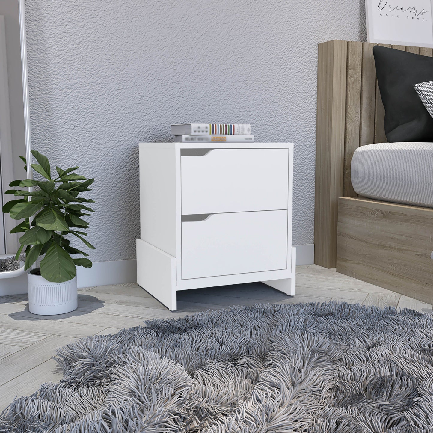 Haines nightstand with 2 drawers in white, DEPOT E-SHOP end table with sturdy base
