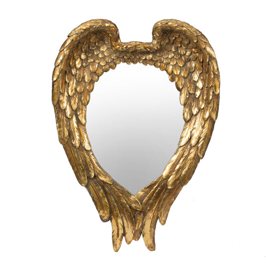Golden Wing Accent Mirror, 22 x 16 inches, ornate feathered wing frame for wall decor