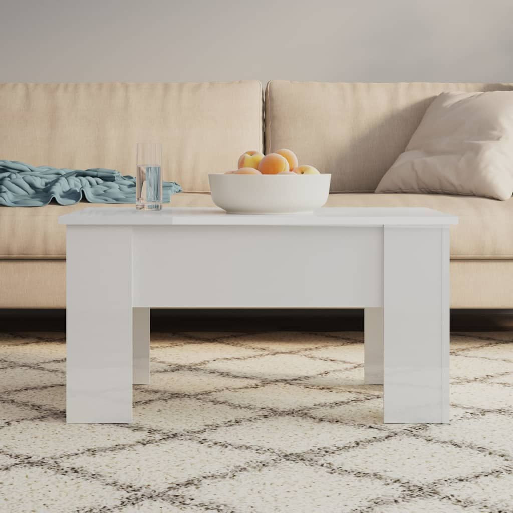 Coffee table, white high-gloss engineered wood, medium, lift-top, Doba