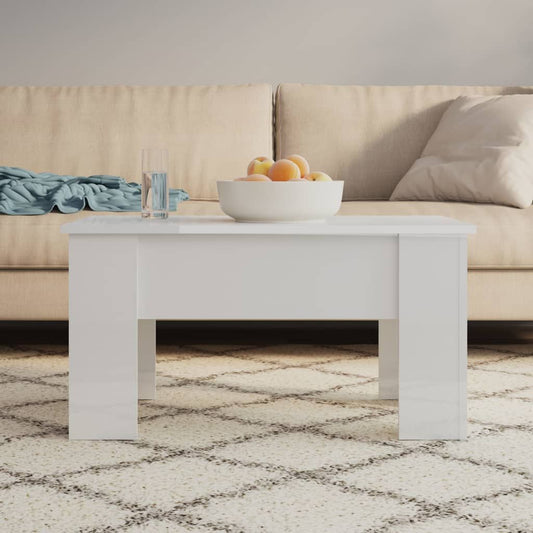 Coffee table, white high-gloss engineered wood, medium, lift-top, Doba