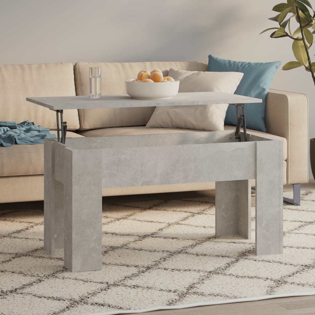 Coffee table in concrete gray engineered wood with a medium lift-top sliding top.