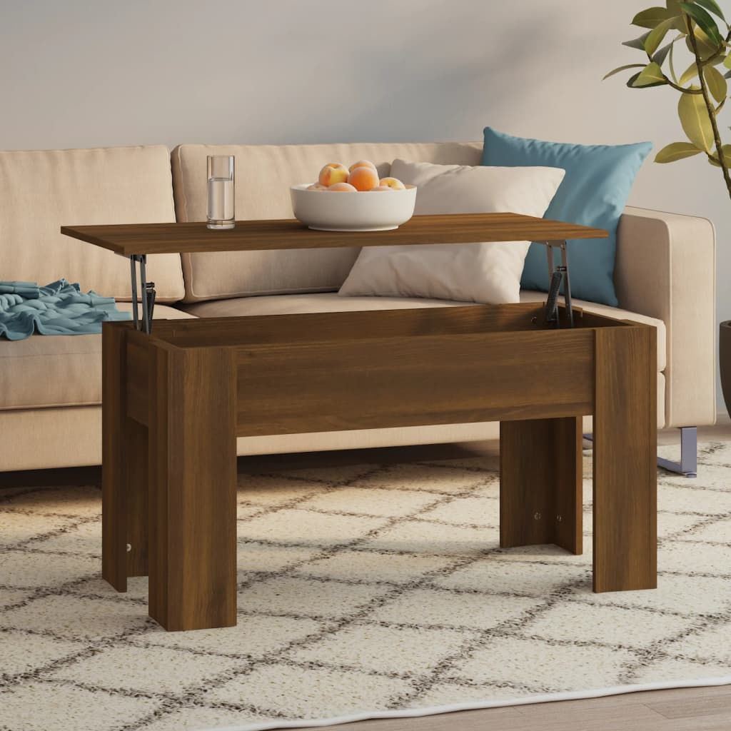 Coffee table brown oak engineered wood with lift-top and storage shelf