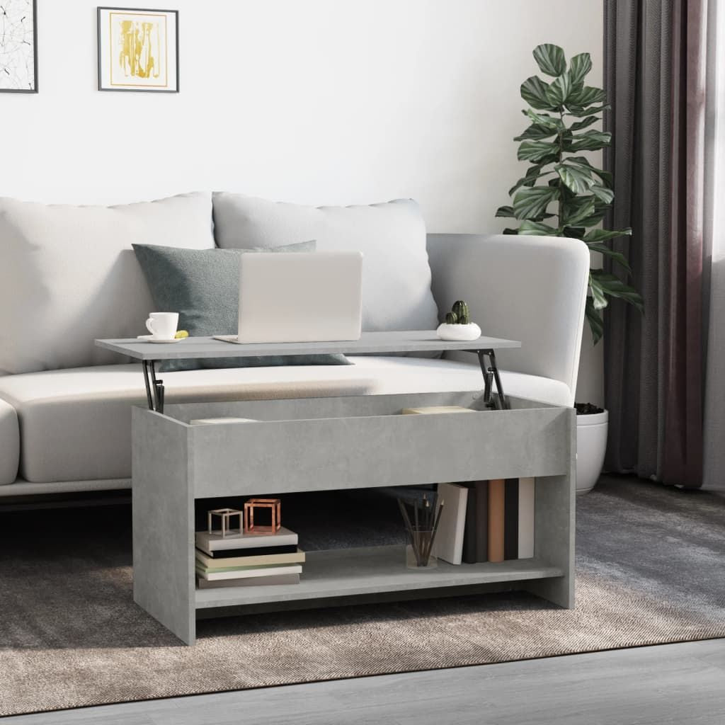 Coffee table concrete grey engineered wood, medium with lift-top and lower shelf