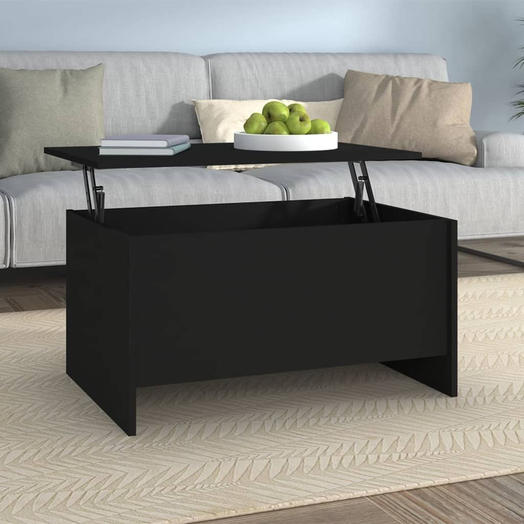 Coffee table black engineered wood, rectangular lift-top with storage box base