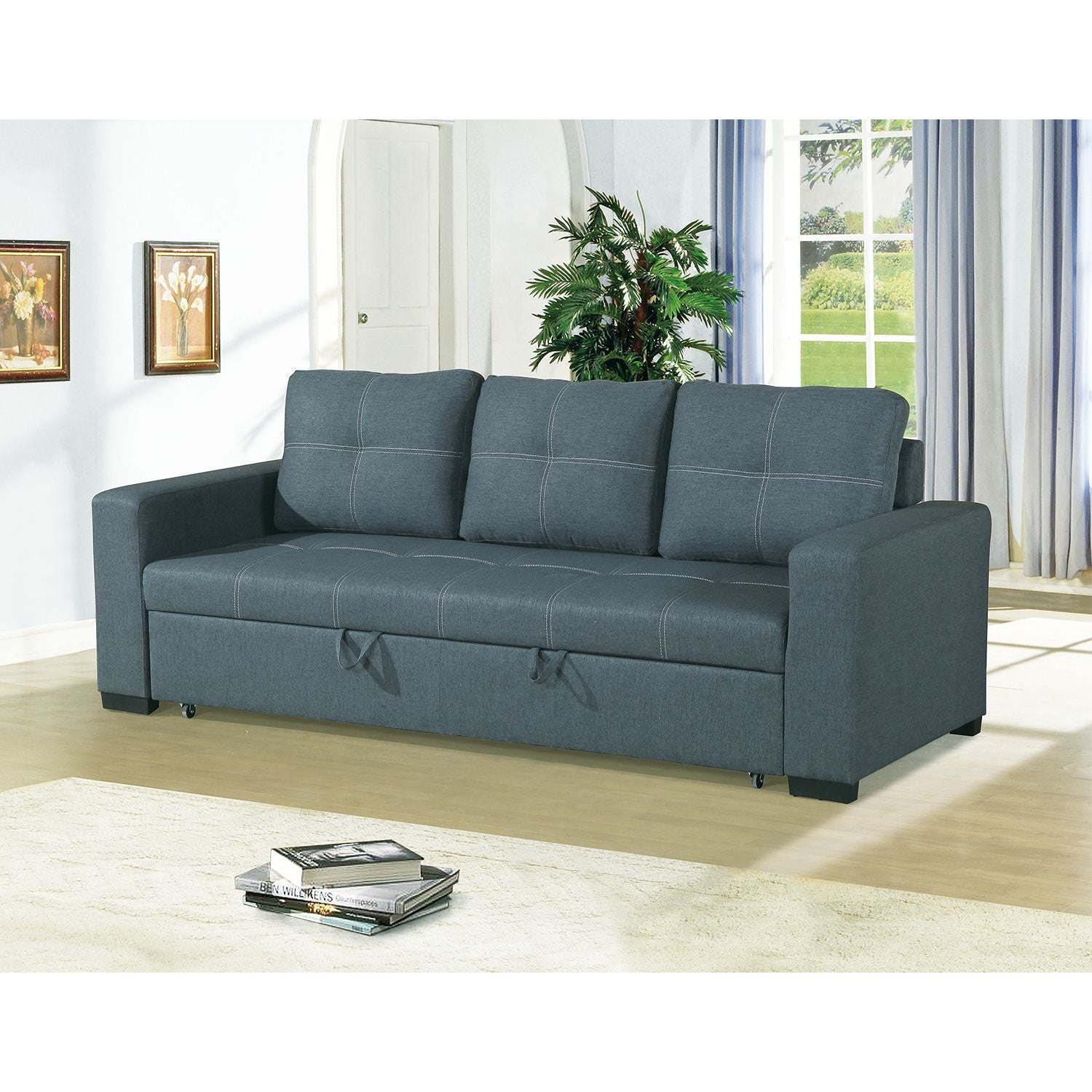 3-seat polyfiber convertible sleeper sofa in blue-gray by Doba