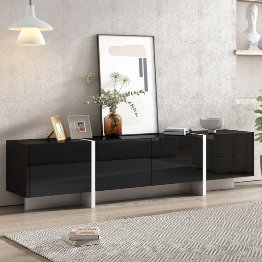 ON-TREND white and black contemporary rectangle TV stand for TVs up to 80 inches
