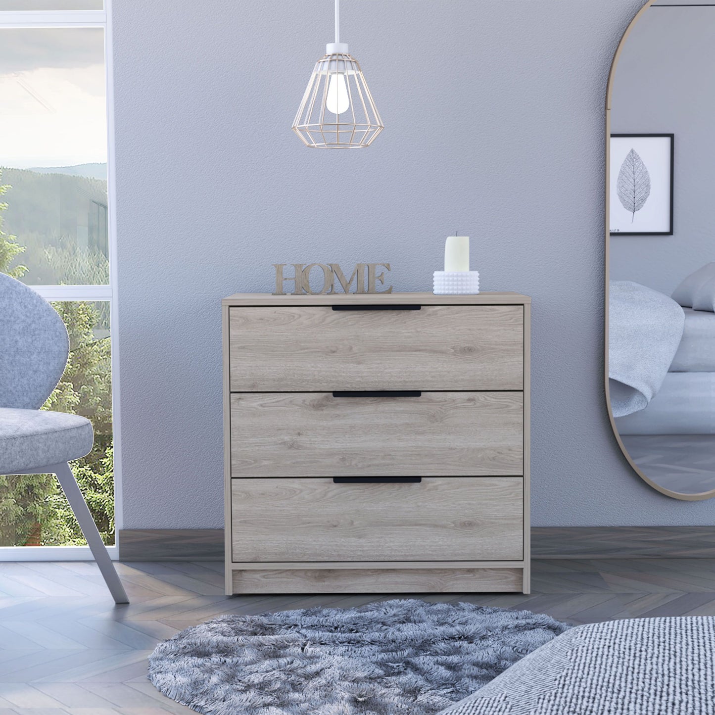 Cannon 3-Drawer Rectangle Dresser Light Grey wood-grain finish