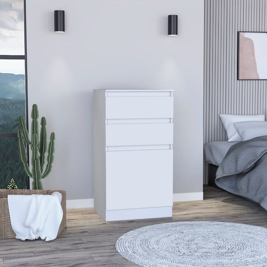 Cassel 2-Drawer Dresser White with clean modern lines in a bedroom setting