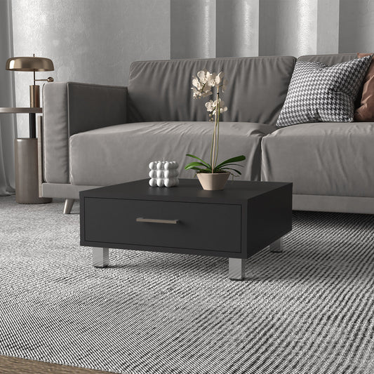 Black Wengue 1-Drawer Rectangle Coffee Table with metal legs