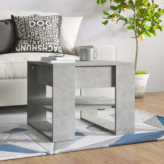 Coffee table, concrete gray engineered wood, medium size with open lower shelf
