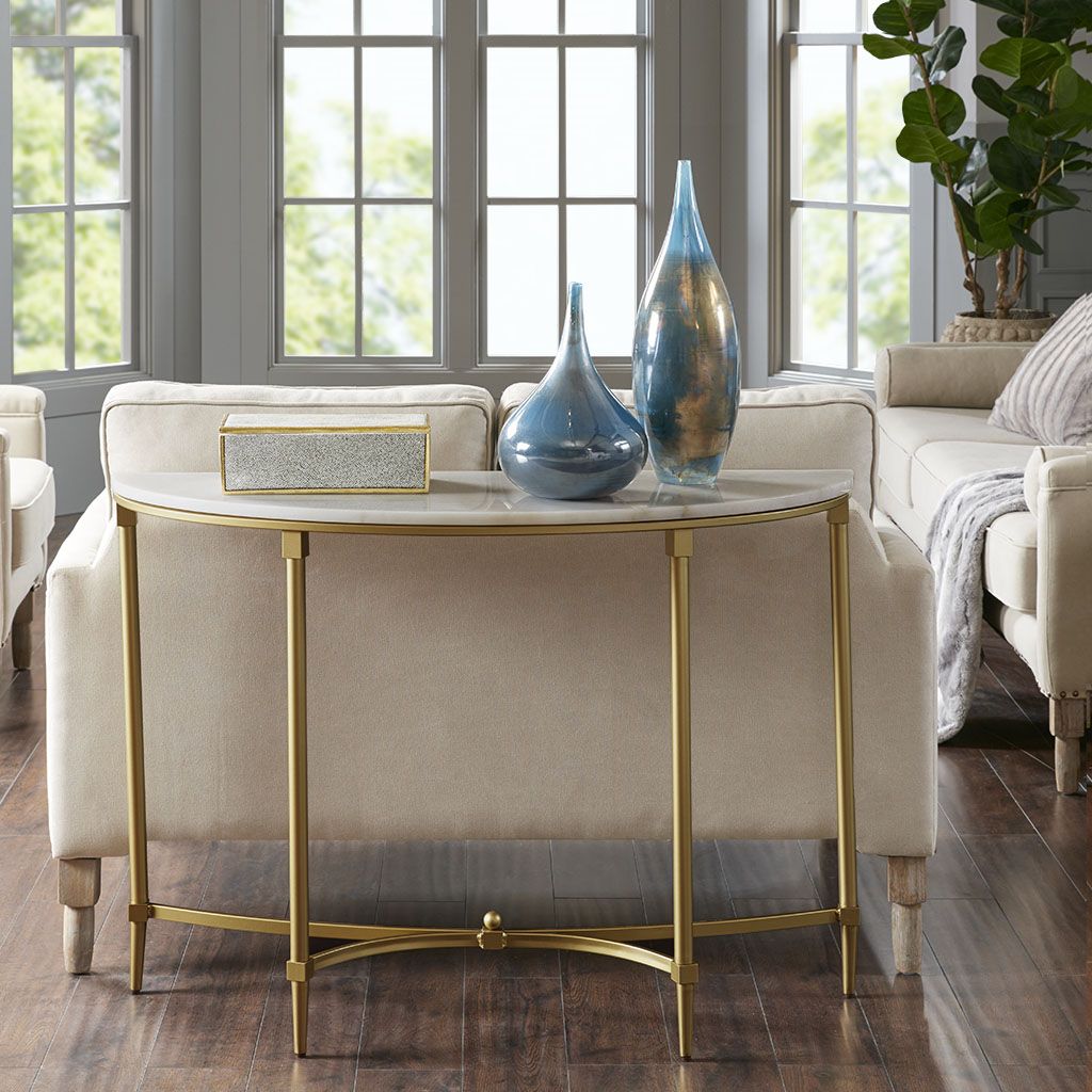 Bordeaux Console table by Doba with white marble top and gold metal frame