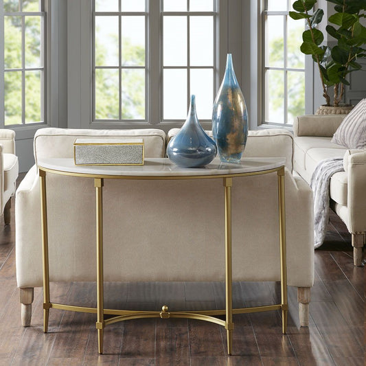 Bordeaux Console table by Doba with white marble top and gold metal frame