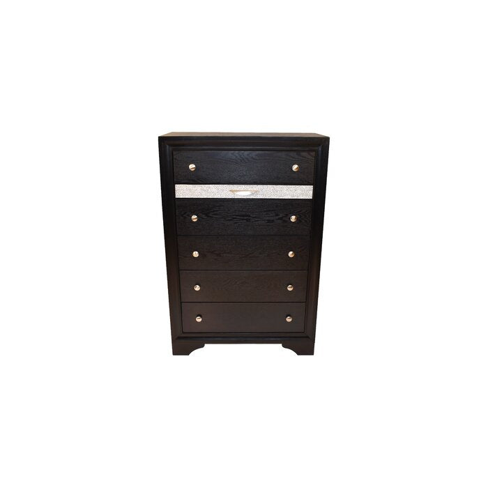 Matrix Traditional Style 5-Drawer Wooden Chest in Black