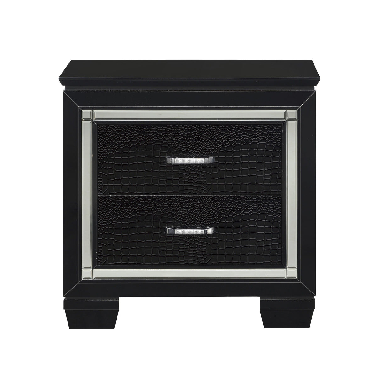 Glamourous Finish 1pc Nightstand 2x Dovetail Drawers Faux Alligator Embossed Fronts Bedroom Furniture – Black