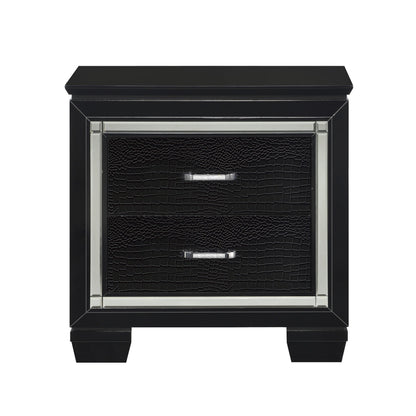 Glamourous Finish 1pc Nightstand 2x Dovetail Drawers Faux Alligator Embossed Fronts Bedroom Furniture – Black