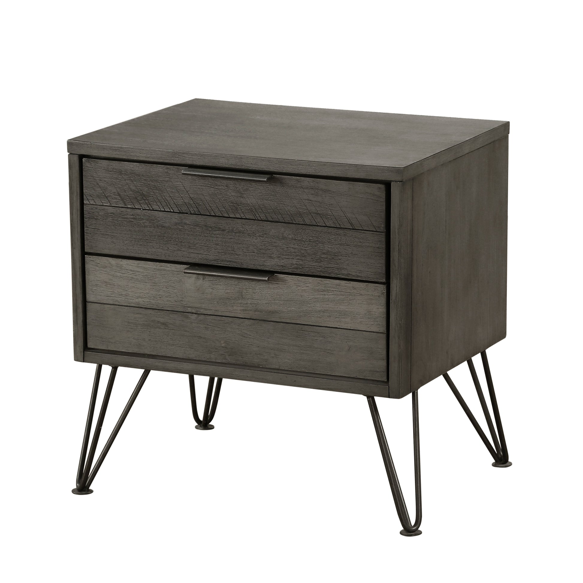 Doba Contemporary three-tone gray finish nightstand with acacia veneer and metal hairpin legs