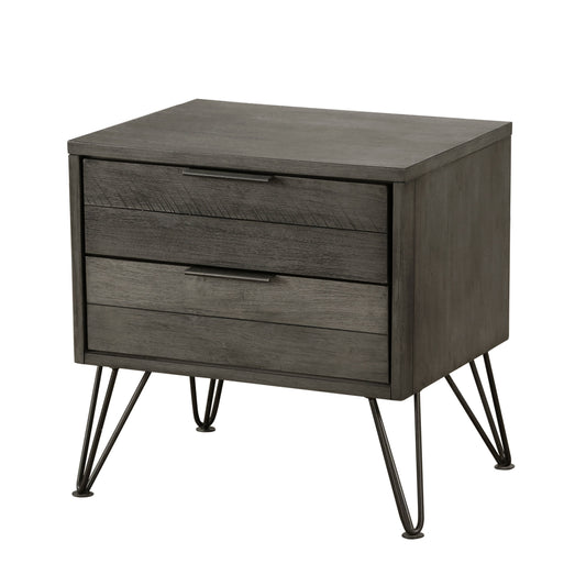 Doba Contemporary three-tone gray finish nightstand with acacia veneer and metal hairpin legs