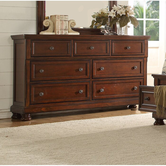 Baltimore transitional 7-drawer dresser in dark walnut wood with metal knobs