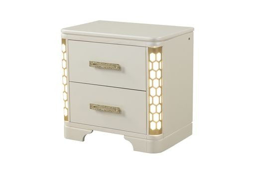 Jasmine Nightstand in beige wood finish with side LED lighting and two drawers