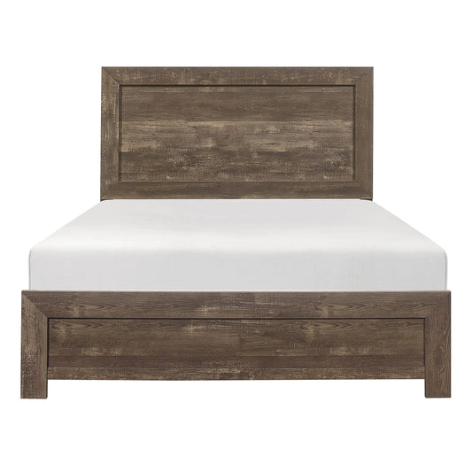 Doba queen bed with rustic brown finish, wood-panel headboard and matching footboard