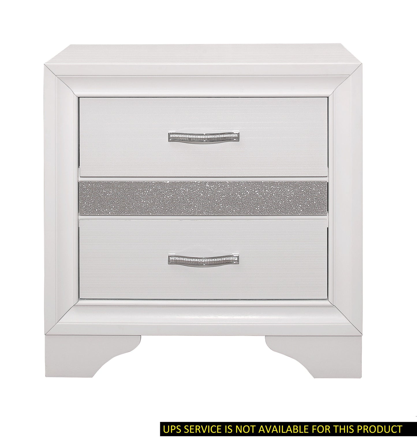 Nightstand by Doba in white finish with silver glitter drawer panel and hidden felt-lined jewelry drawer