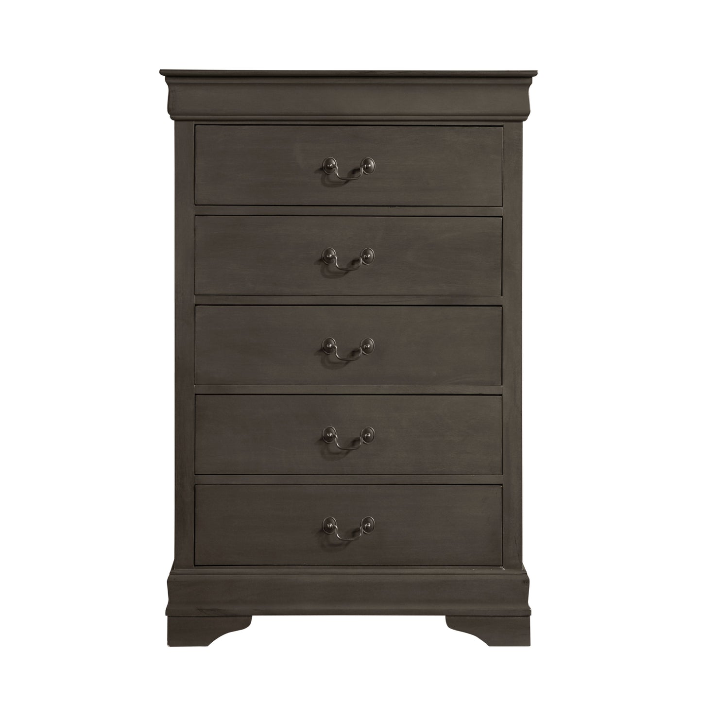 5-drawer chest in stained gray Louis Philippe style with metal bail pulls