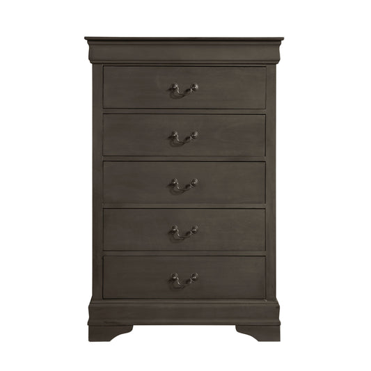 5-drawer chest in stained gray Louis Philippe style with metal bail pulls