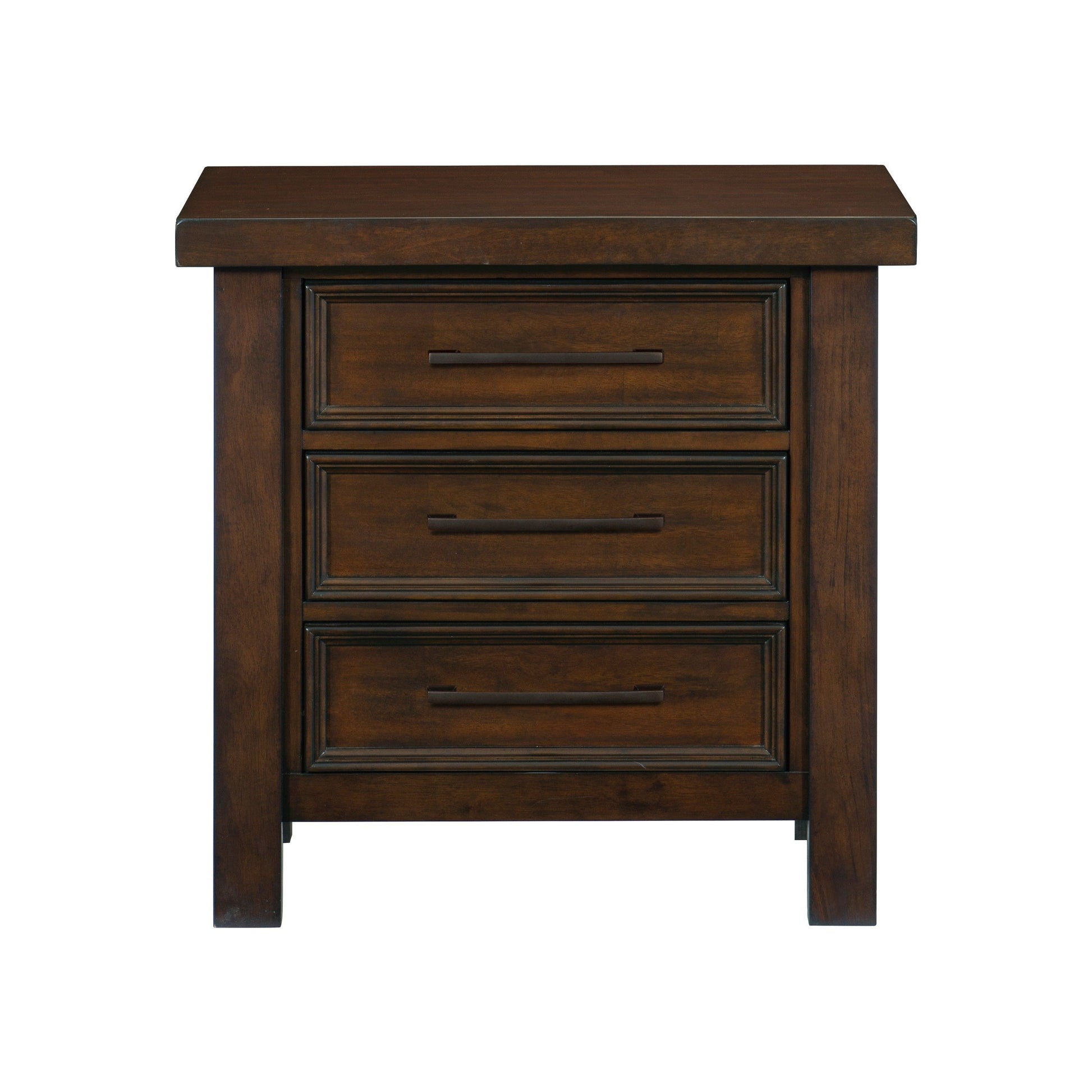 Nightstand in dark brown mango veneer with 3 drawers, 1pc