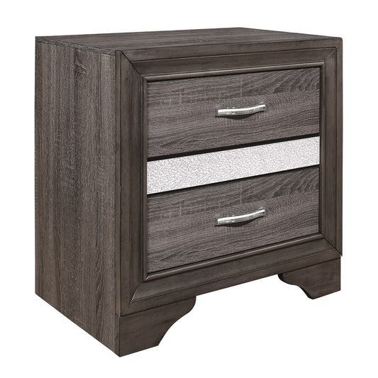 Glamorous two-tone finish nightstand with hidden jewelry drawer and polished chrome bar pull by Doba