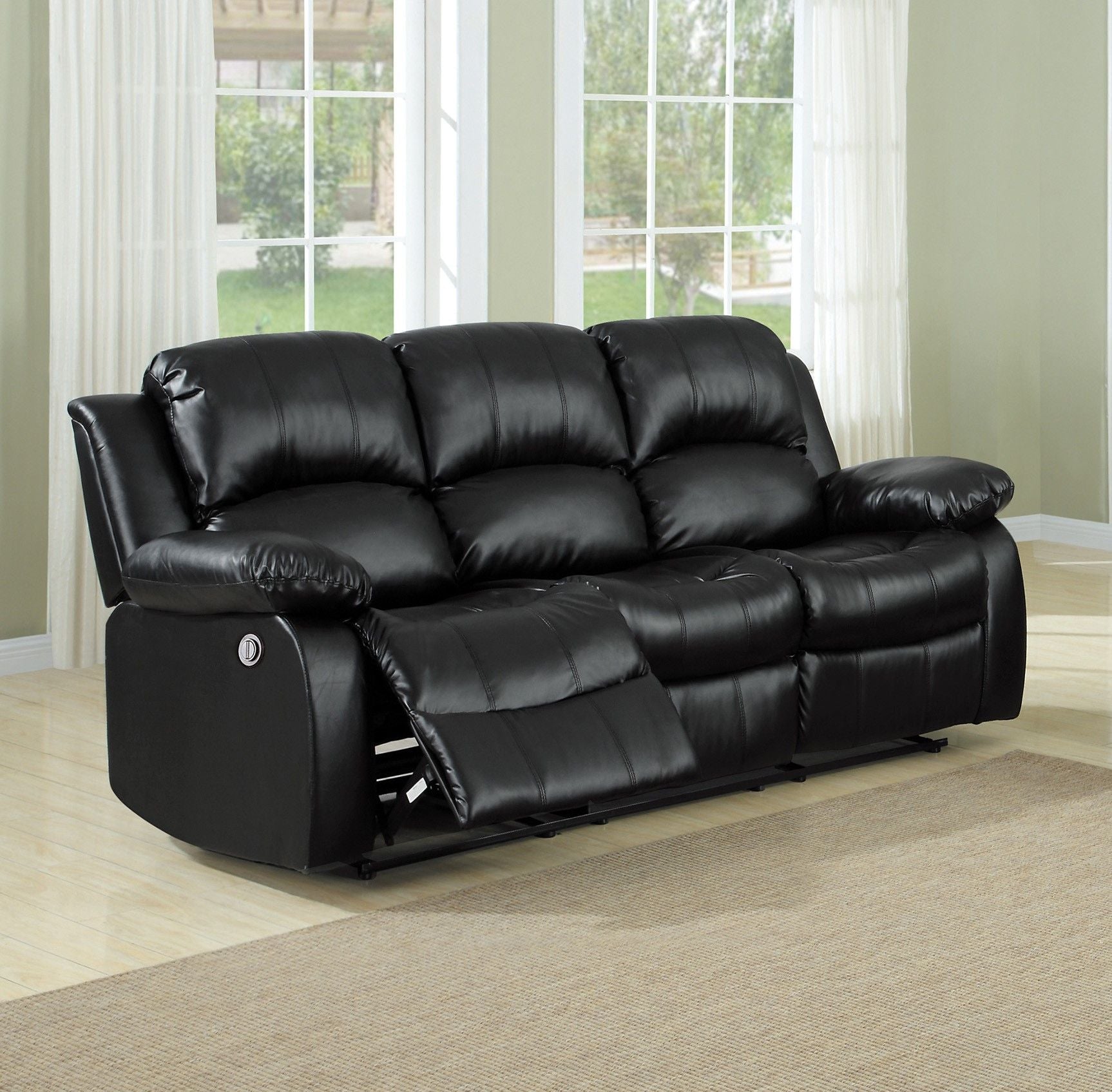 Comfortable double reclining sofa in black bonded leather