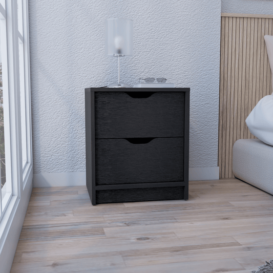 Basilea 2-Drawers Nightstand in black with pull-out system; Doba