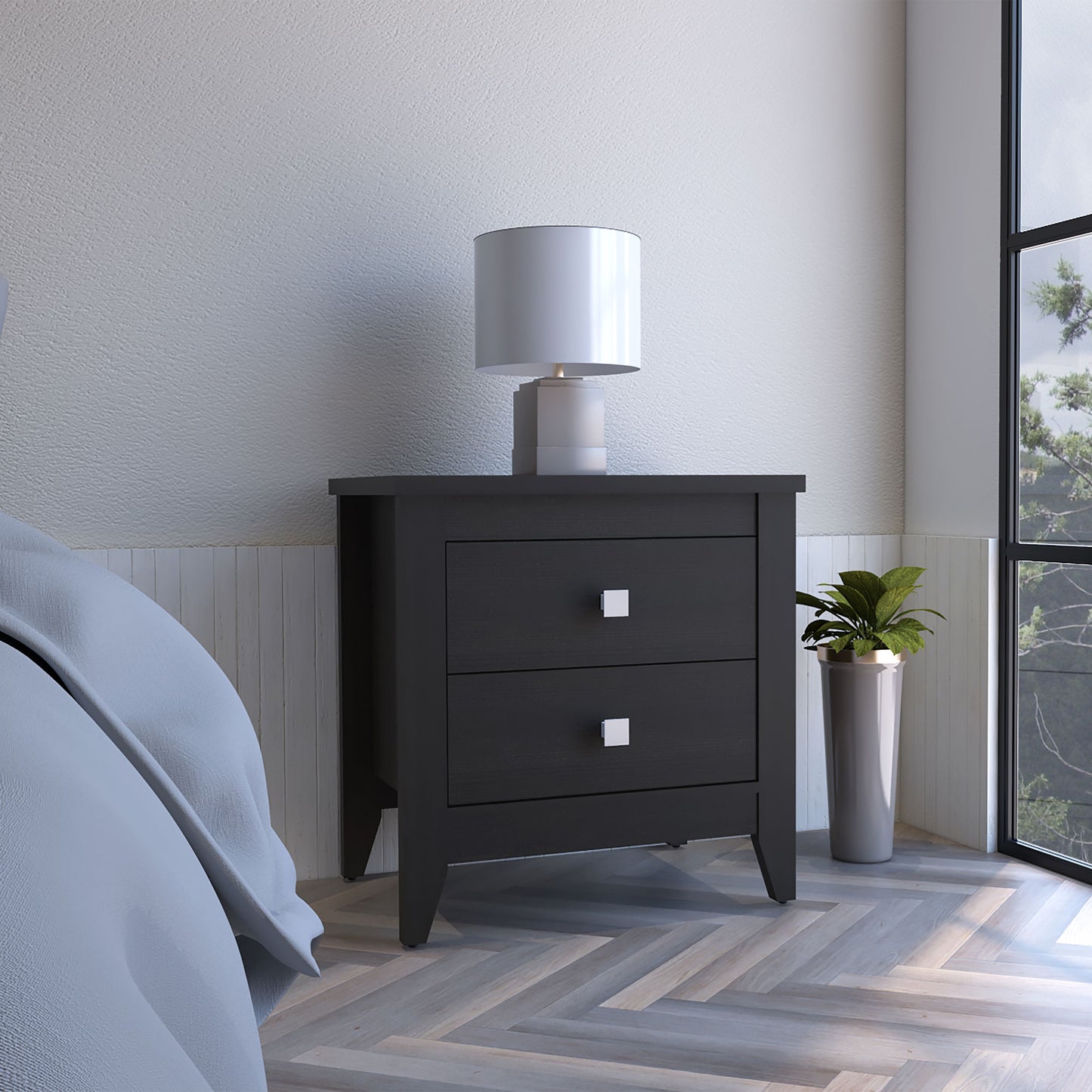 Amara Nightstand by Doba in black finish with two shelves and four legs