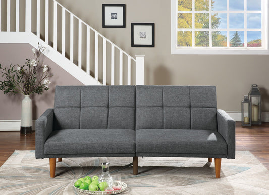 Sofa transitional blue-gray polyfiber tufted with wooden legs