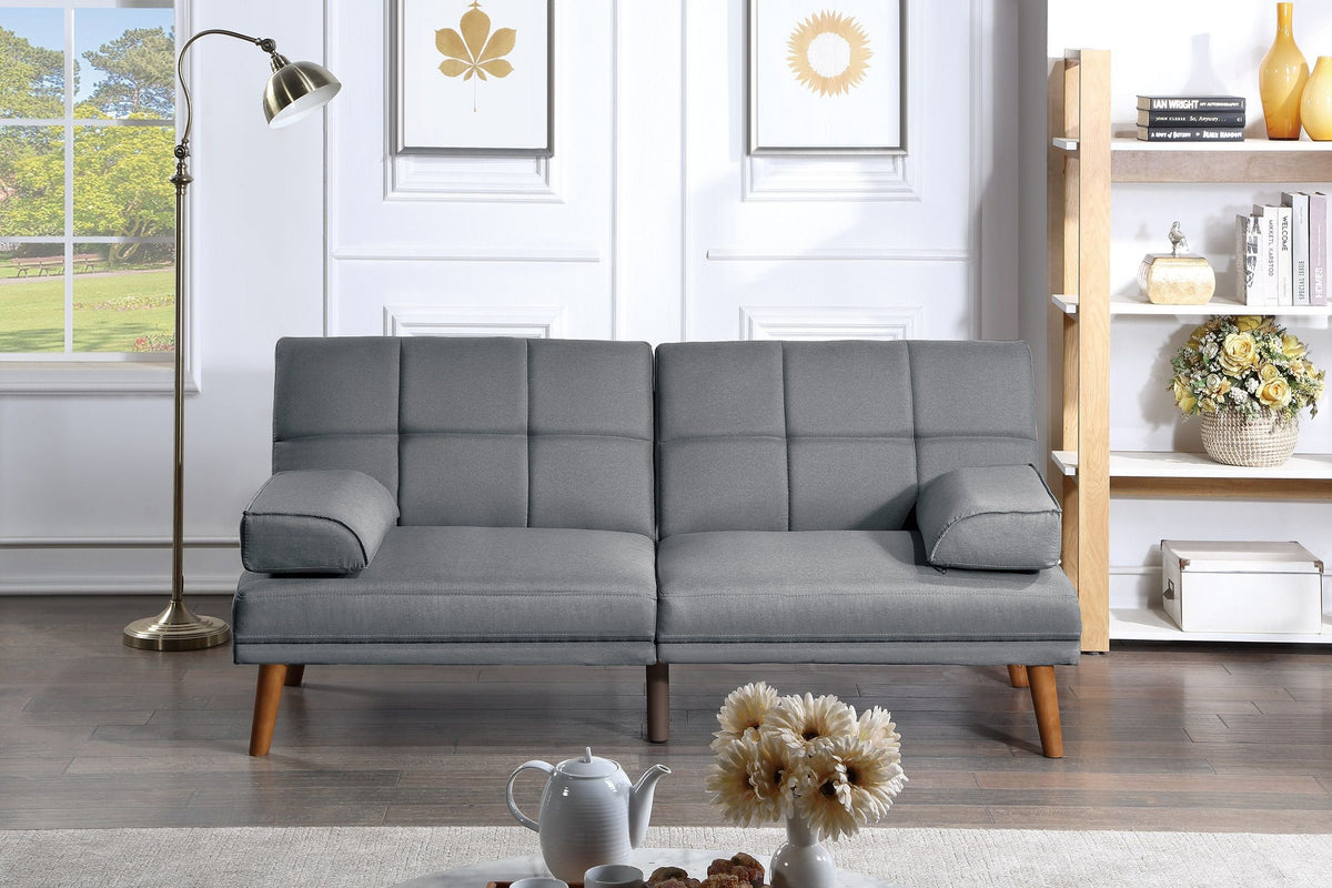Polyfiber 1pc Adjustable Tufted Sofa Living Room Solid wood Legs Comfort Couch – Grey
