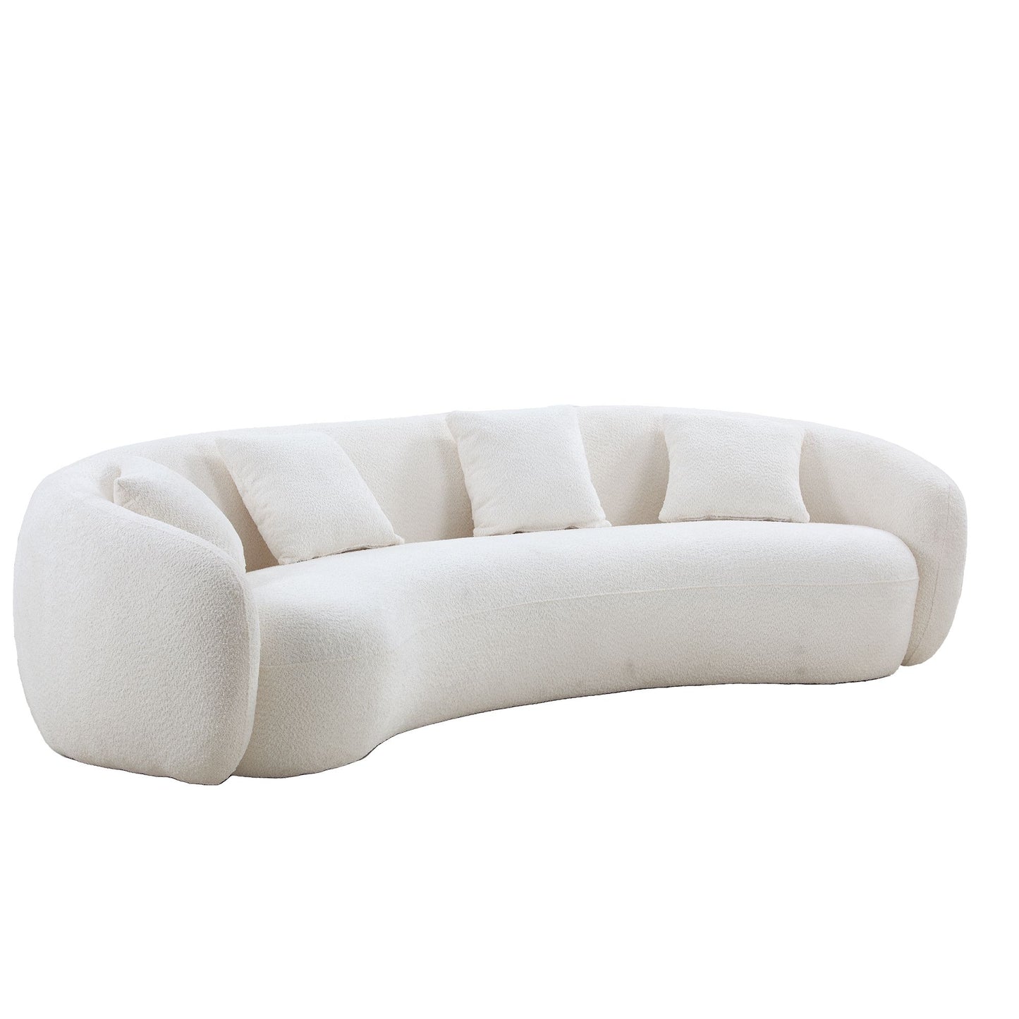 102-inch beige boucle sofa, curved half-moon sectional with plush teddy-fleece upholstery