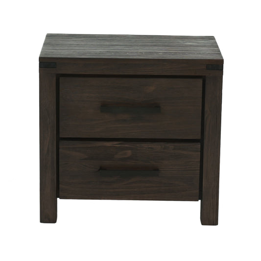 Nightstand made of solid wood in dark brown with two drawers for a modern bedroom