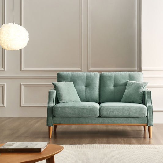 Living Space 2-seater loveseat sofa in waterproof baby blue fabric with USB charging