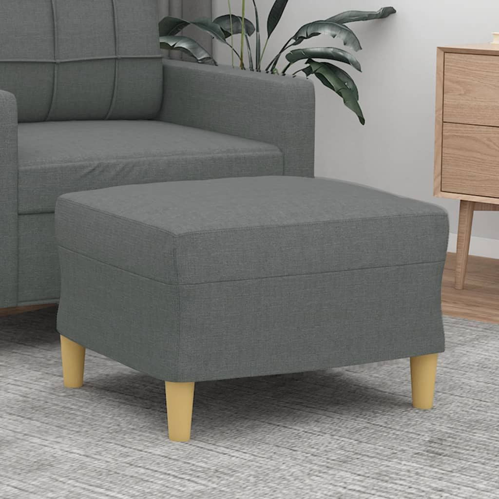 Footstool in dark grey 100% polyester fabric with light wood legs, compact design