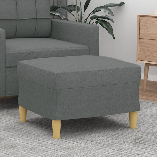 Footstool in dark grey 100% polyester fabric with light wood legs, compact design