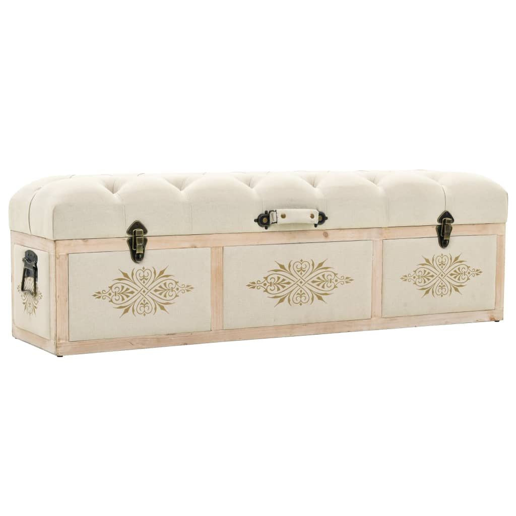 Storage bench cream with tufted cushion and solid wood frame featuring three decorative drawers