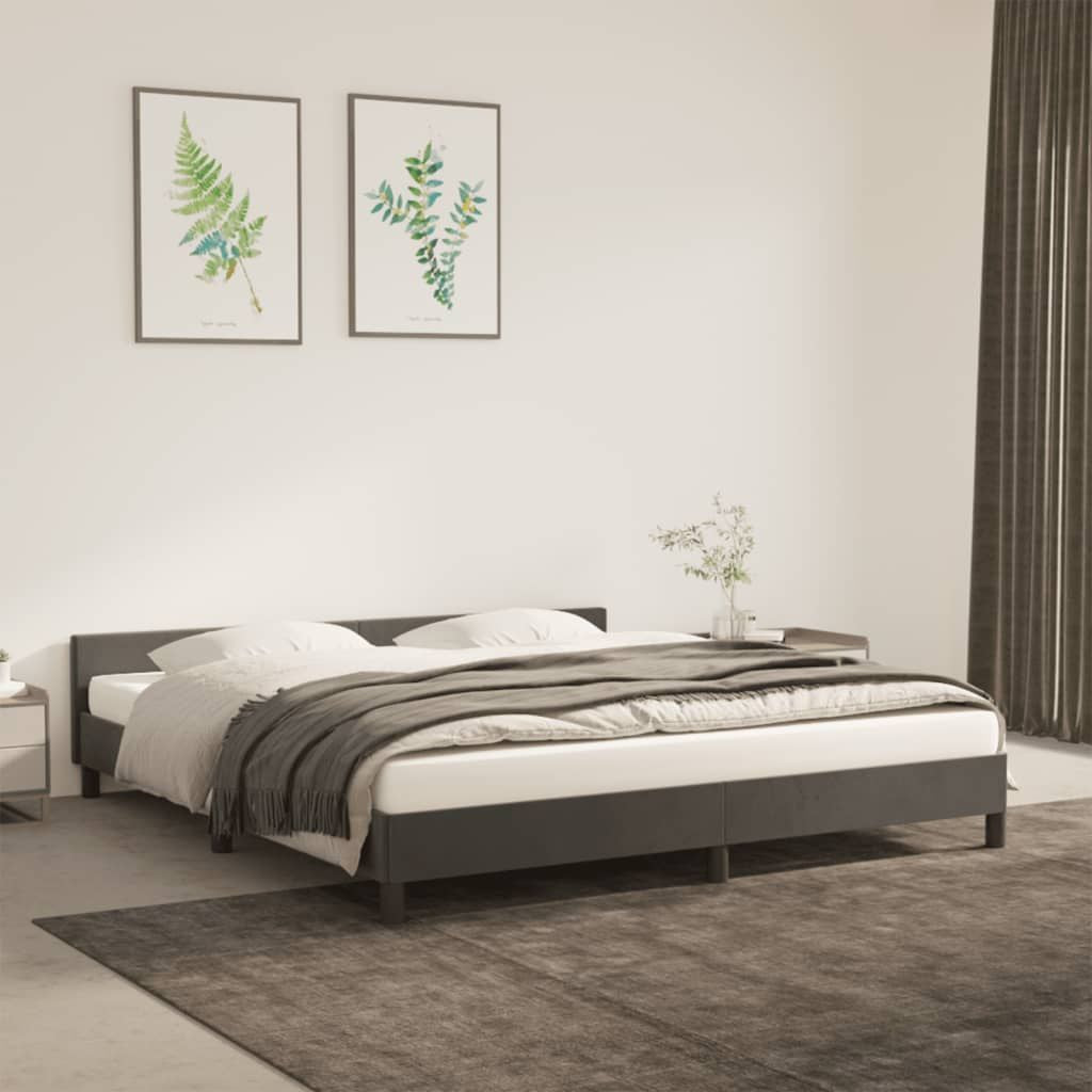 Bed frame with headboard in dark grey velvet for California King, modern bedroom furniture