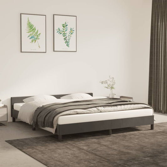 Bed frame with headboard in dark grey velvet for California King, modern bedroom furniture