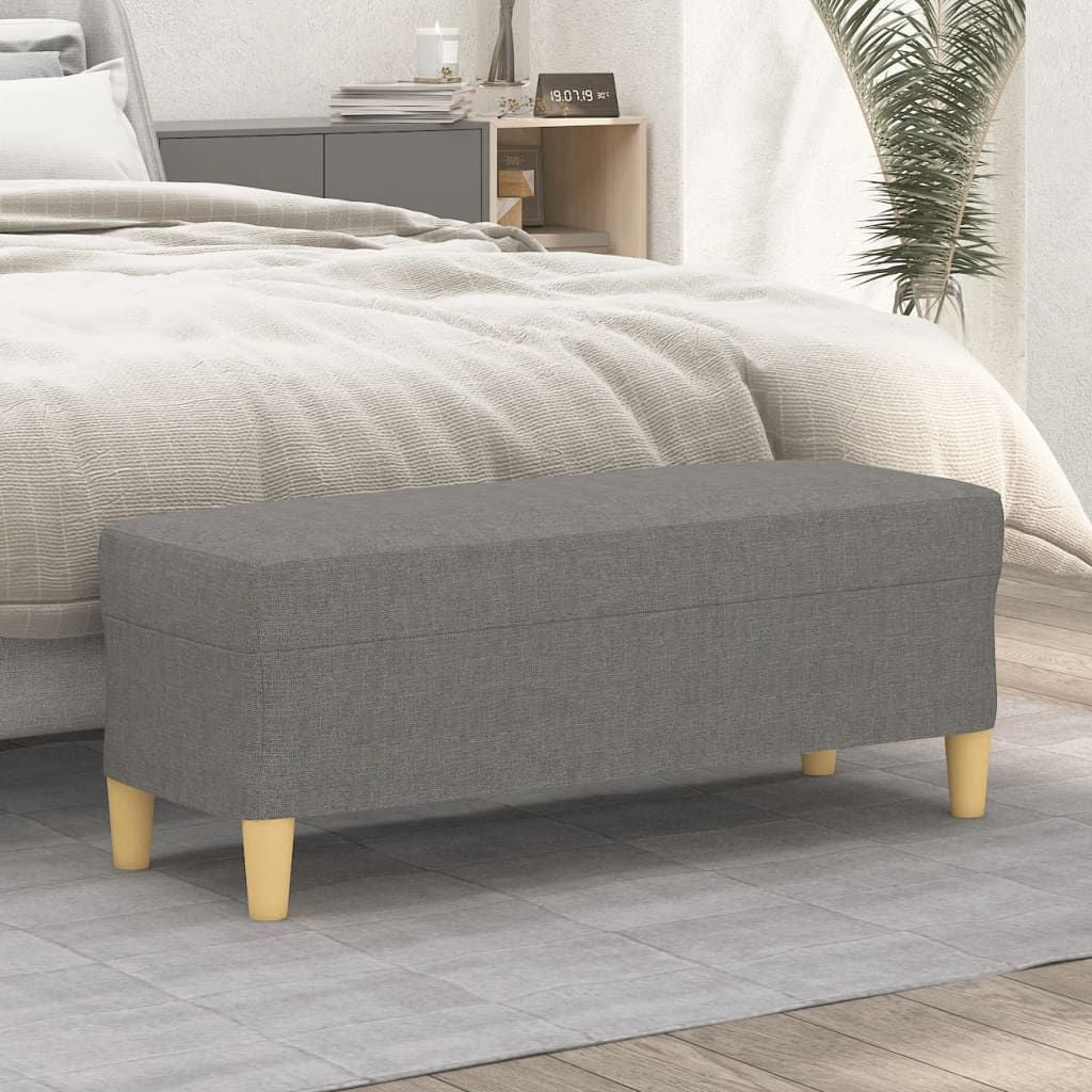 Bench, dark grey polyester, large rectangular with light wood legs