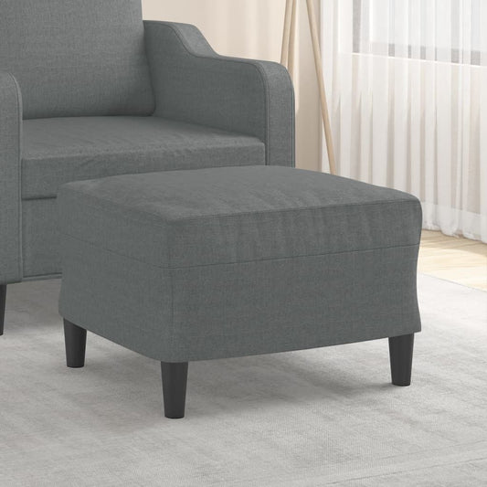 Footstool dark grey polyester upholstery with plywood legs, compact Doba