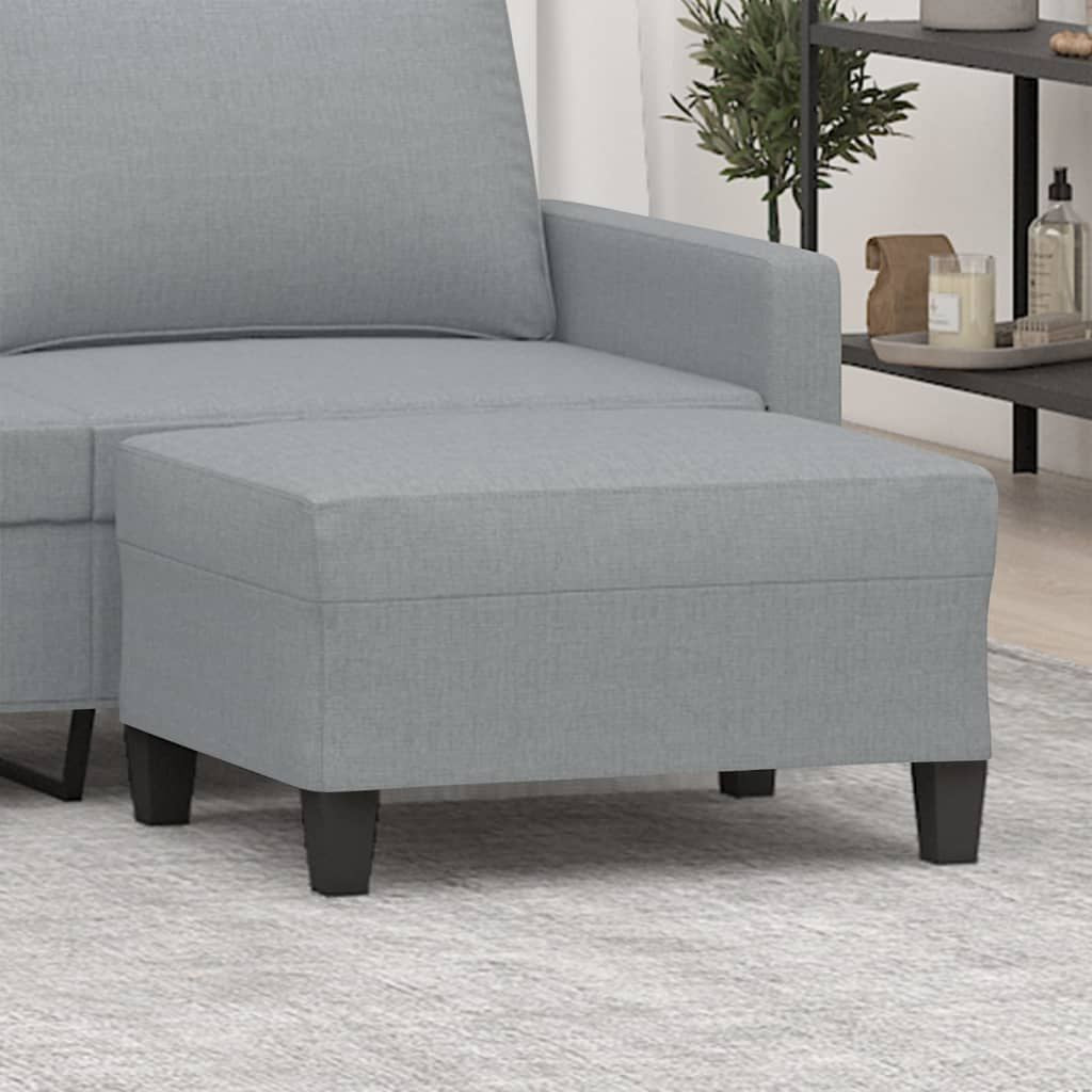 Footstool light grey polyester upholstery with foam cushion and dark wooden legs