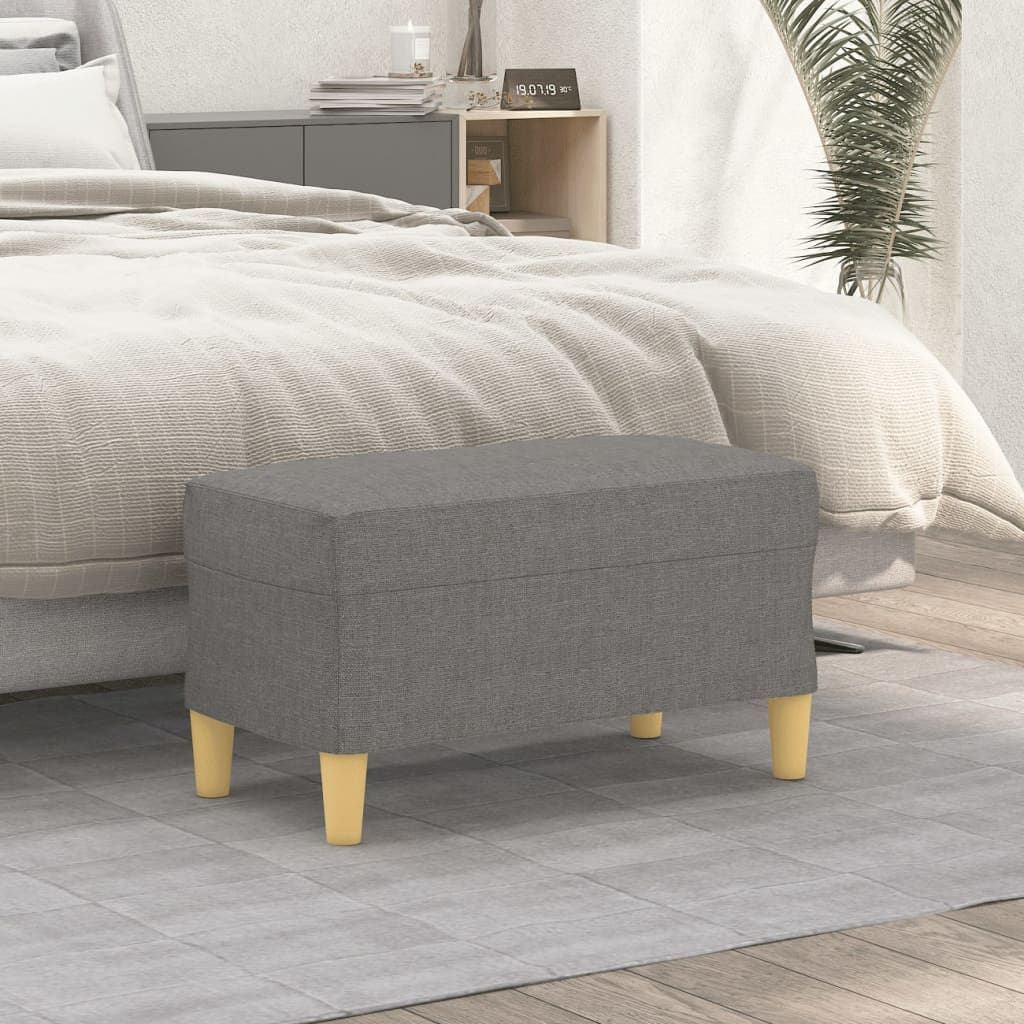 Doba dark grey polyester upholstered bench with plywood and foam, light wood legs.