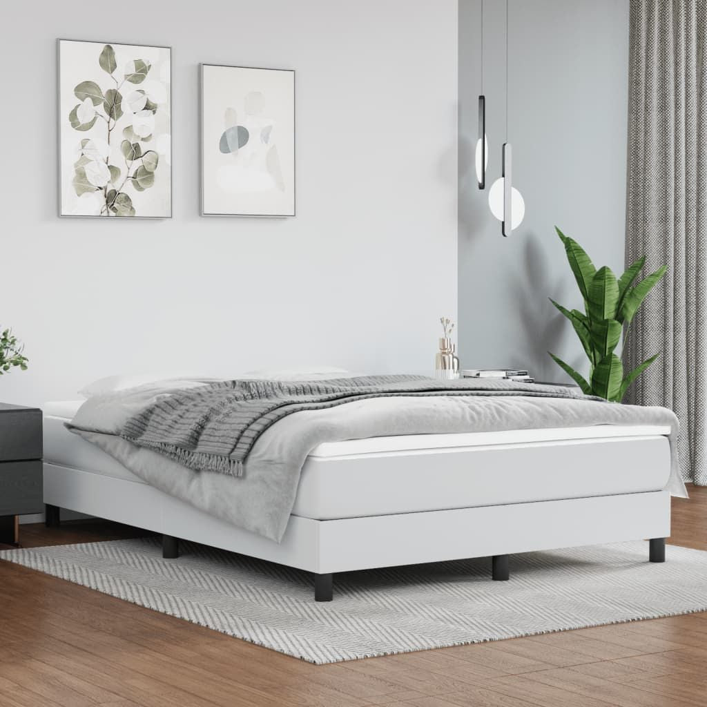 Bed frame Full white faux-leather with plywood and engineered wood by Doba