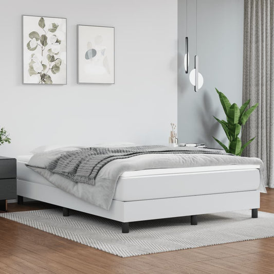 Bed frame Full white faux-leather with plywood and engineered wood by Doba